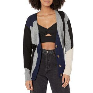 LABEL Intarsia Cardi Light Grey/Black/Navy/Putty MD